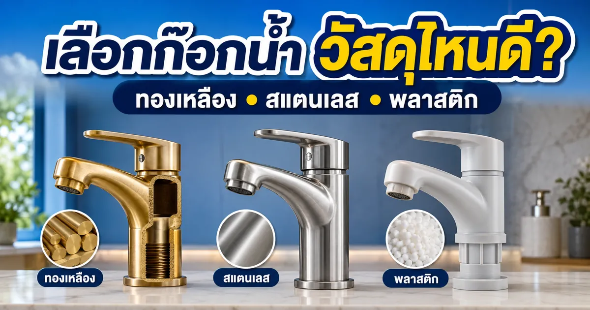 เลือกก๊อกน้ำ วัสดุแบบไหนดี? เทียบทองเหลือง สแตนเลส และพลาสติก
