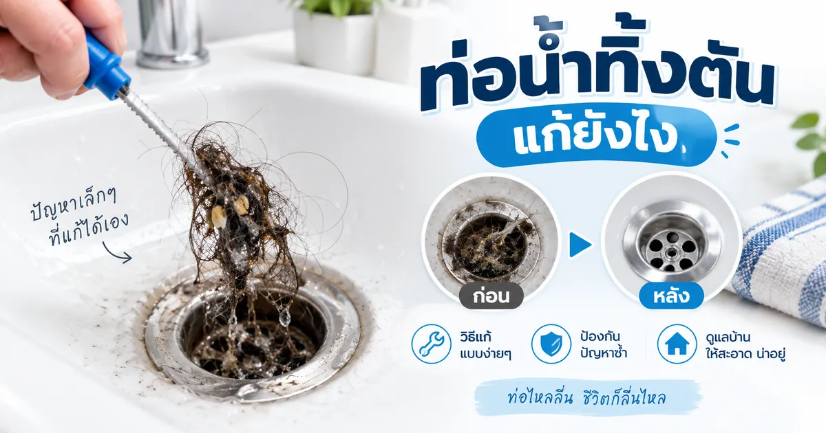 ท่อน้ำทิ้งตัน แก้ยังไงด้วยตัวเอง + วิธีป้องกันไม่ให้ตันซ้ำ